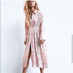 NEW ZARA PINK SATIN DALMATION PRINT DRESS, XS